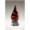 8" Black and Red Helix Teardrop on Clear Glass Base with Black Laserable Aluminum Plate