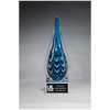 10" Blue and Black Teardrop Art Glass on Clear Glass Base with Black Laserable Aluminum Plate