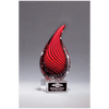 7 1/2" Red Teardrop Art Glass on Clear Glass Base with Black Laserable Aluminum Plate