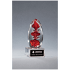 5 1/4" Red Egg Shaped Art Glass on Clear Glass Base with Black Laserable Aluminum Plate