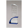 Thick Blue Contemporary Clear Glass Award, Arched Base with Matte Metallic Finish