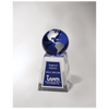 Crystal Trophy with Blue Globe and Blue/Silver Plate