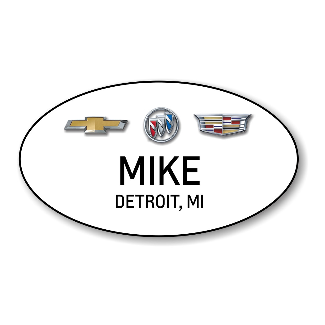 Chevrolet Buick Cadillac White Oval Name Badge