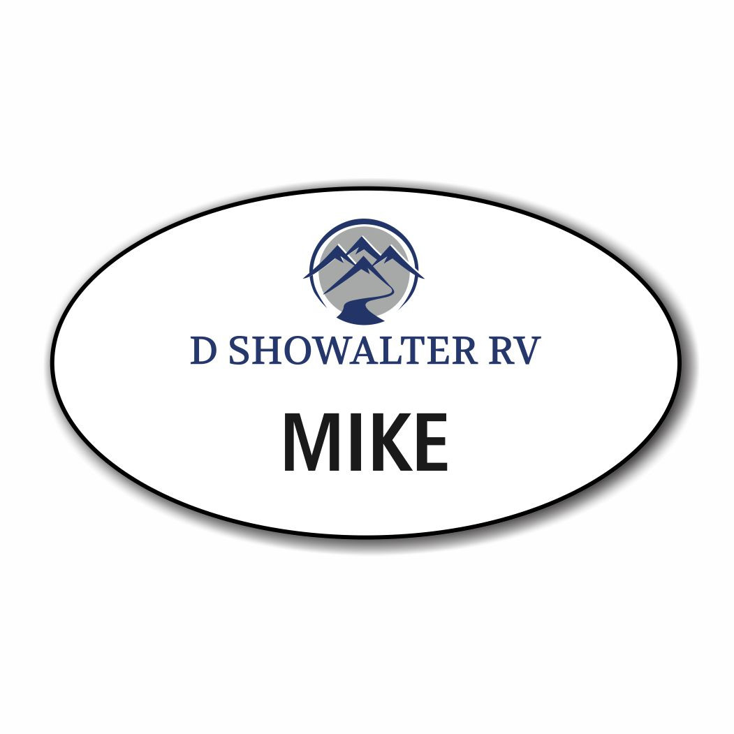 D Showalter RV White Oval Name Badge