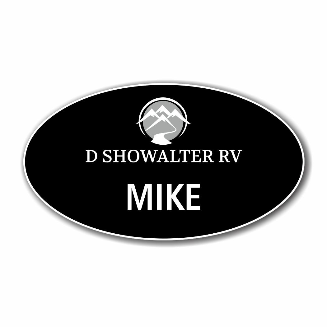 D Showalter RV Black Oval Name Badge