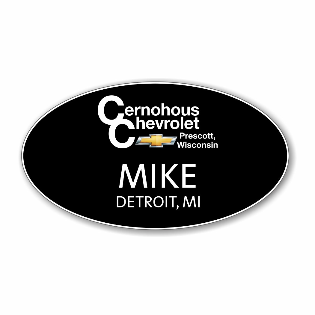 Cernohous Chevrolet Black Oval Name Badge