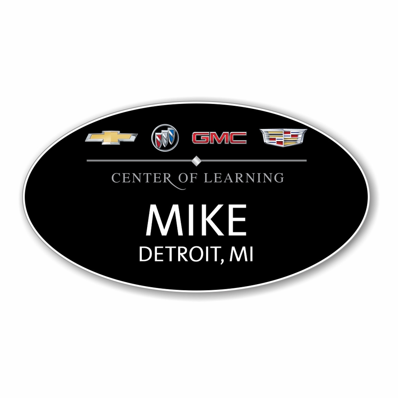 GM Center of Learning Black Oval Name Badge
