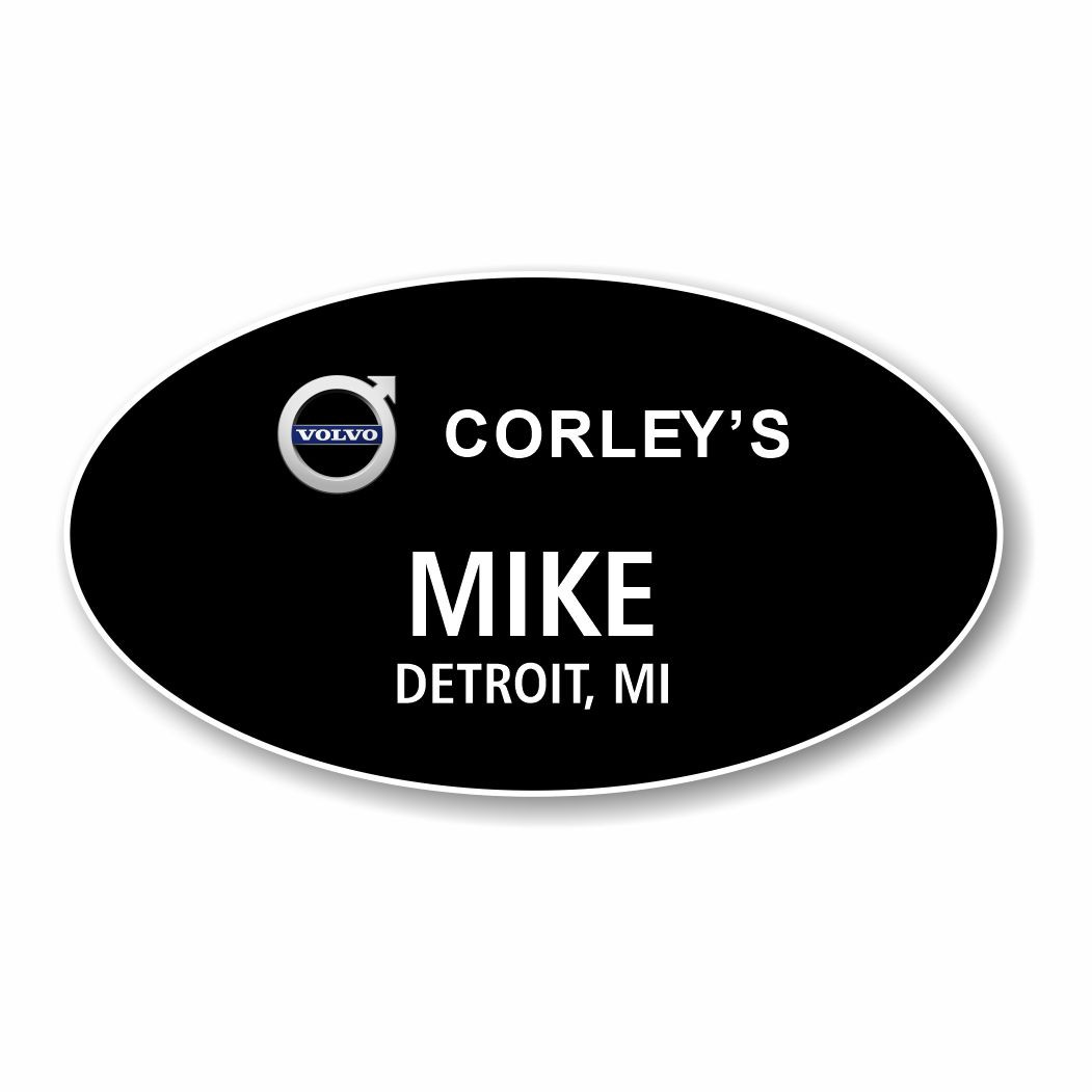 Corley Volvo Black Oval Name Badge