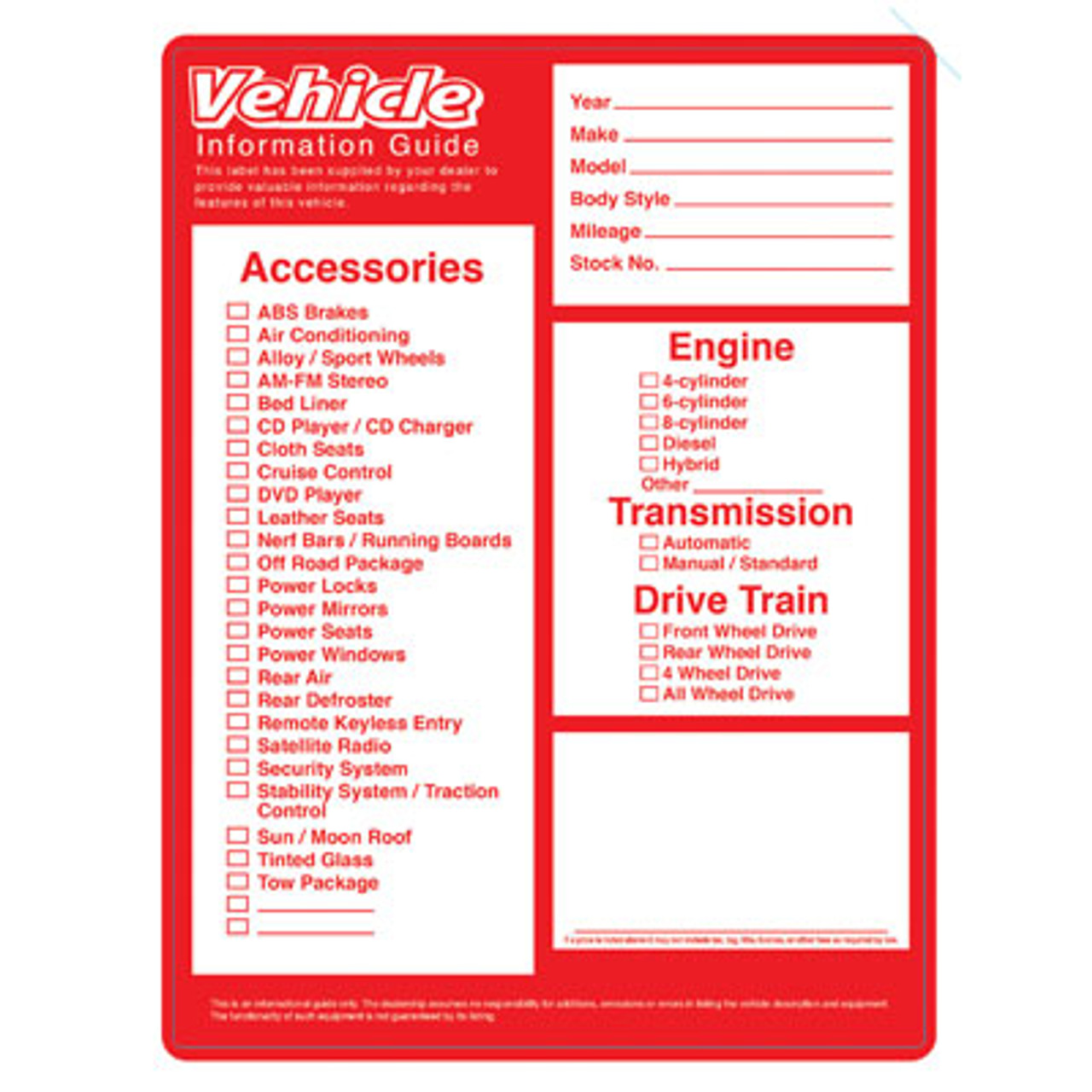 Vehicle Information Sticker {EZ625}