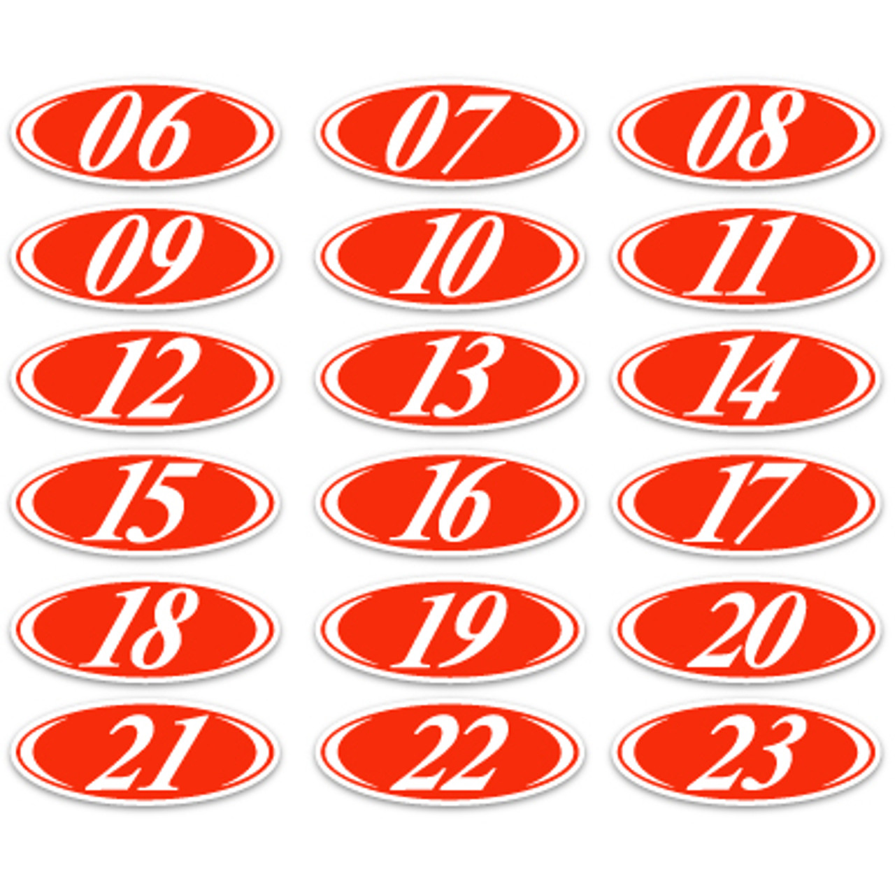 White & Red Two Digit Oval Year Model 12pk {EZ225-WR}