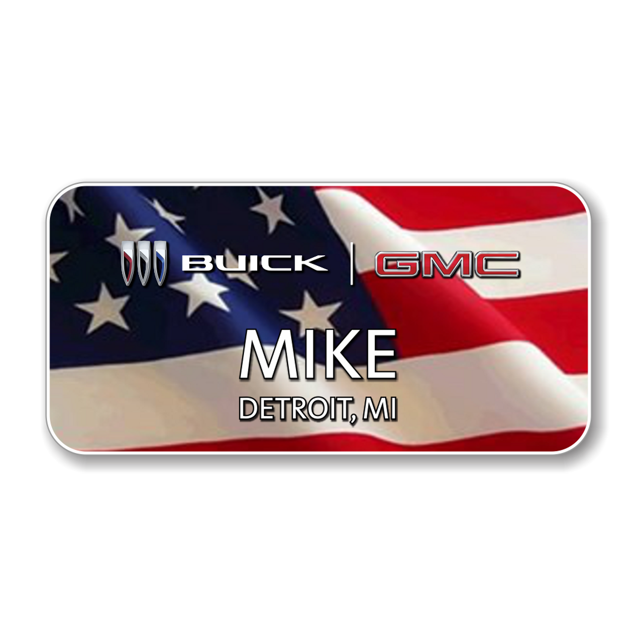 Buick GMC 2023 USA Flag  3" x 1.5" Name Badge