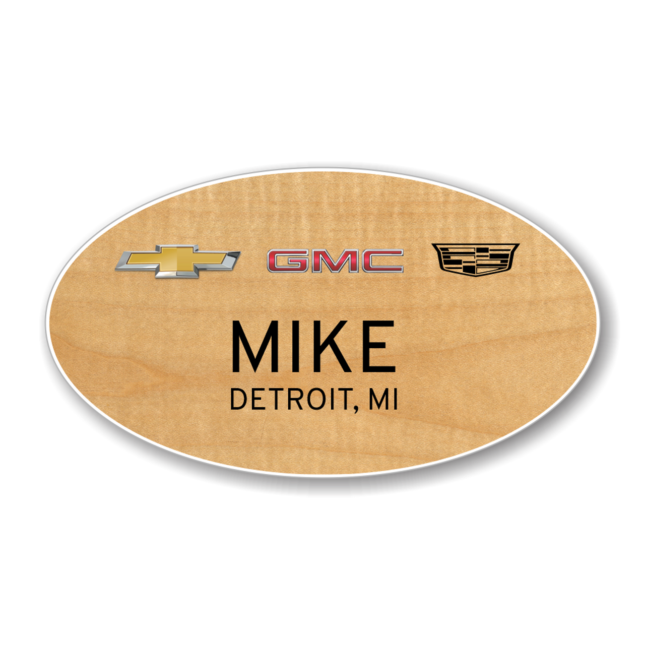Chevrolet GMC Cadillac Maple Finish Oval Name Badge Current Logos