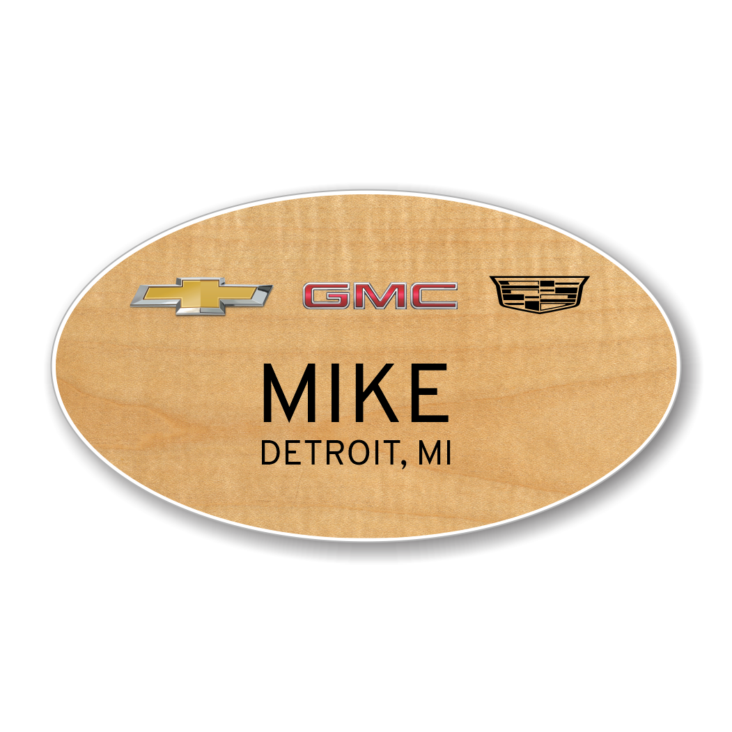 Chevrolet GMC Cadillac Maple Finish Oval Name Badge Current Logos