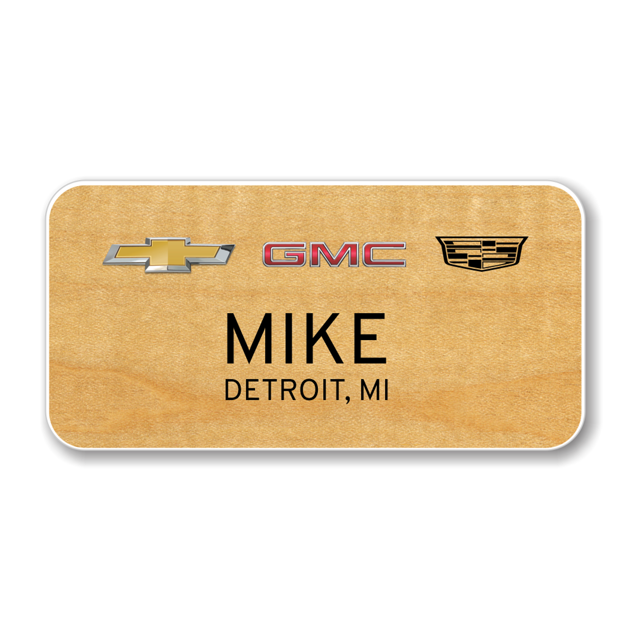 Chevrolet GMC Cadillac Maple Finish 3" x 1.5" Name Badge Current Logos