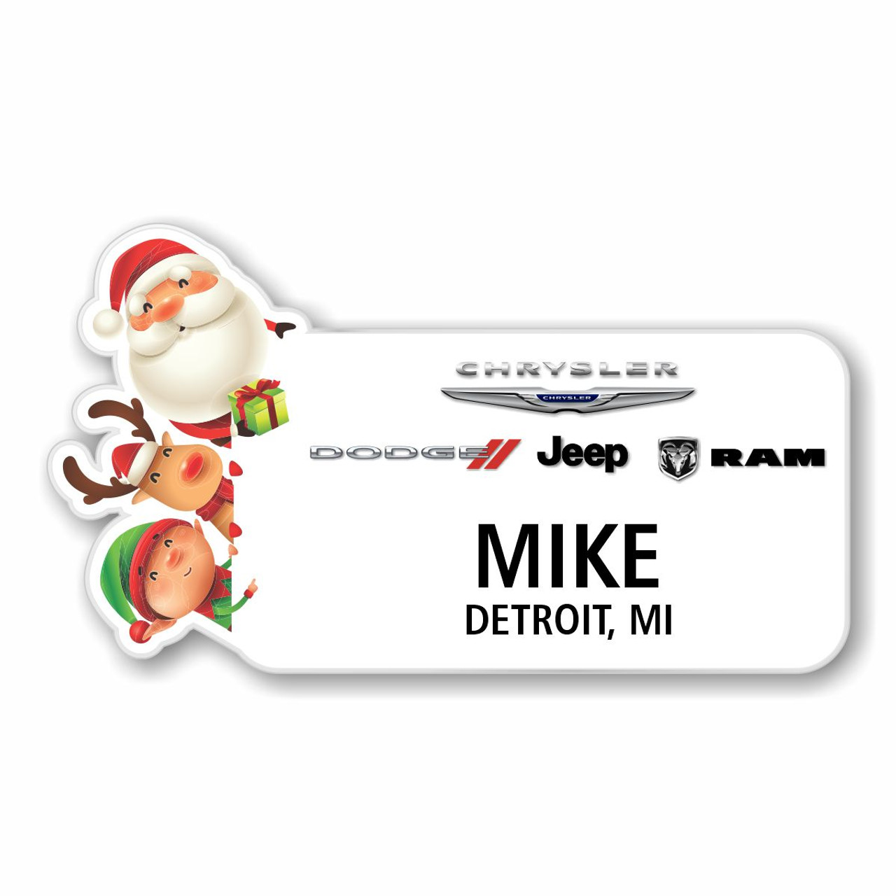 Holiday Santa Peek 3.6" x 2" Name Badge 001