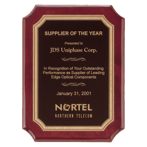 Rosewood Piano Finish Plaque with Gold Border