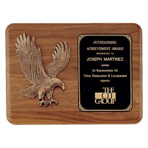 15" x 11" Solid American Walnut Plaque with Sculptured Relief Eagle Casting and Laser Engravable Black Brass Plate