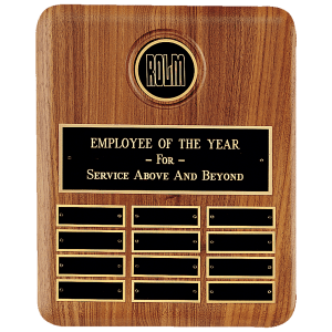 10 1/2" x 13" American Walnut 12 Plate Perpetual Plaque w/2 1/2" Black Brass Disc, Brass Plate