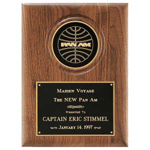 9" x 12" American Walnut Plaque with 4" Diameter Black Disc and Black Brass Plate