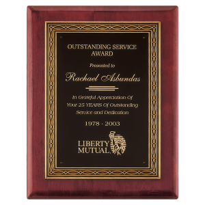 11" x 14" Rosewood Piano Finish Plaque w/Antique Bronze Cast Frame and Black Brass Plate