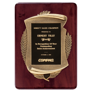 11" x 15" Rosewood Piano Finish Plaque w/Antique Bronze Scroll Frame and Black Brass Plate