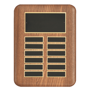 American Walnut 12 Plate Perpetual Plaque with Black Brass Header Plate