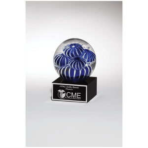5" Globe with Blue and White Sea Anemone Design on Black Glass Base with Black Laserable Aluminum Plate