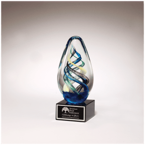7 1/8" Egg Shaped Colored Art Glass on Black Glass Base with Black Laserable Aluminum Plate