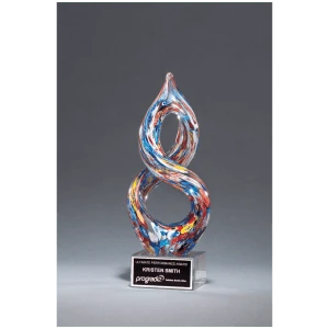 10" Helix Multi-Color Art Glass on Clear Glass Base with Black Laserable Aluminum Plate