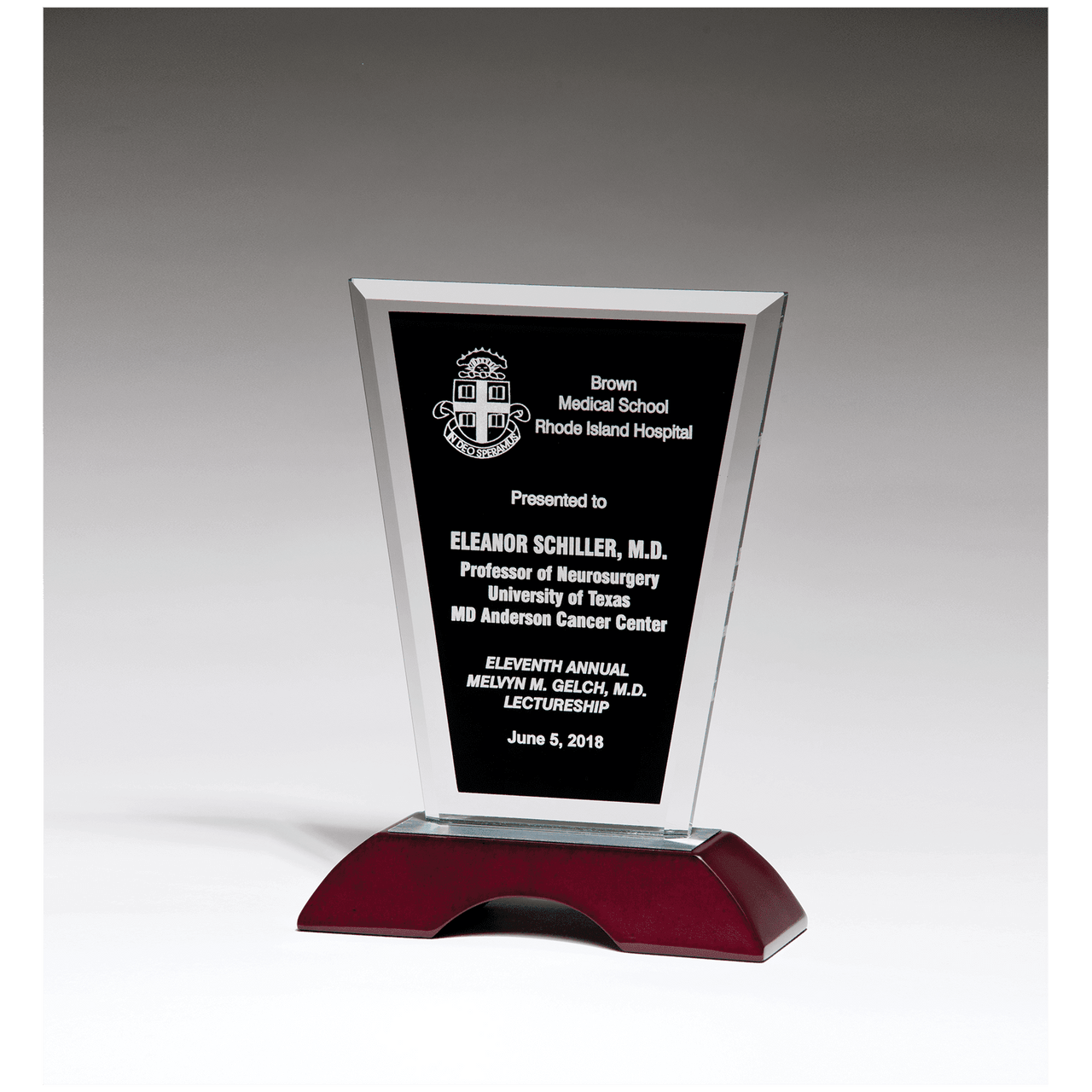 Black Silkscreened Clear Glass with High Gloss Rosewood Base