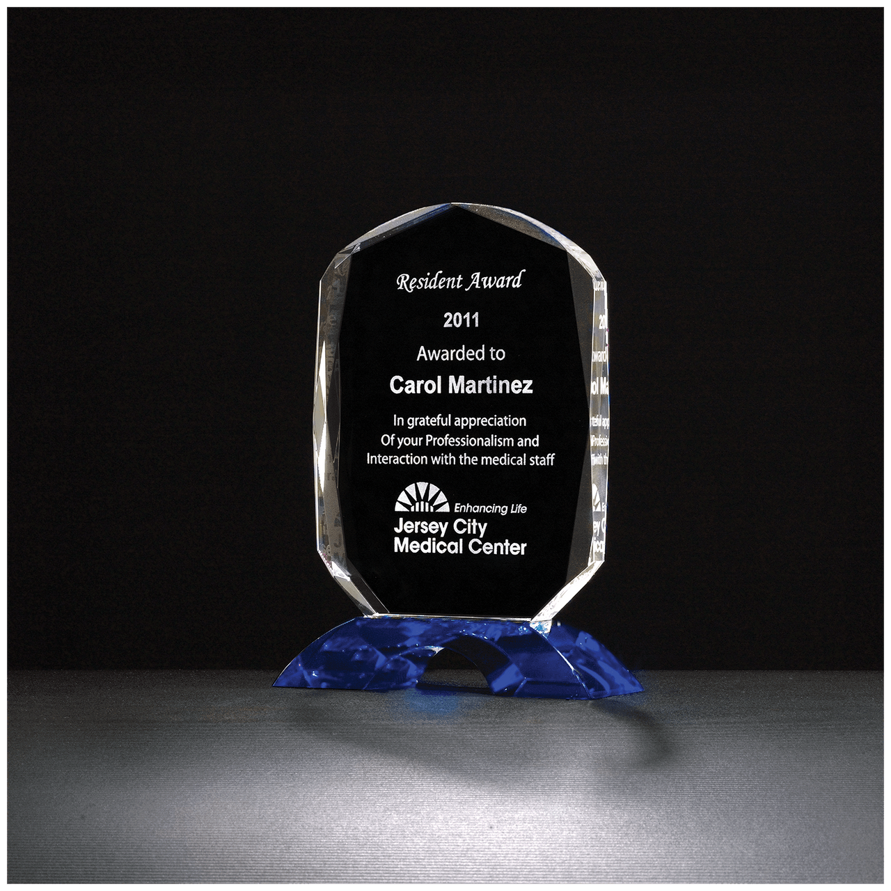Diamond Series Clear Crystal Award with Cobalt Blue Crystal Base