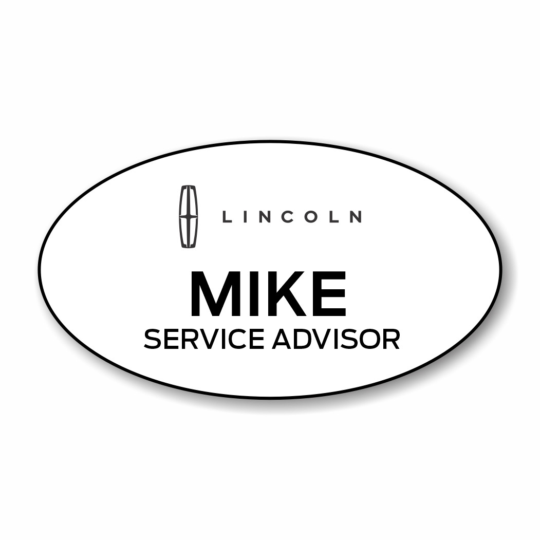 Lincoln White Oval Name Badge