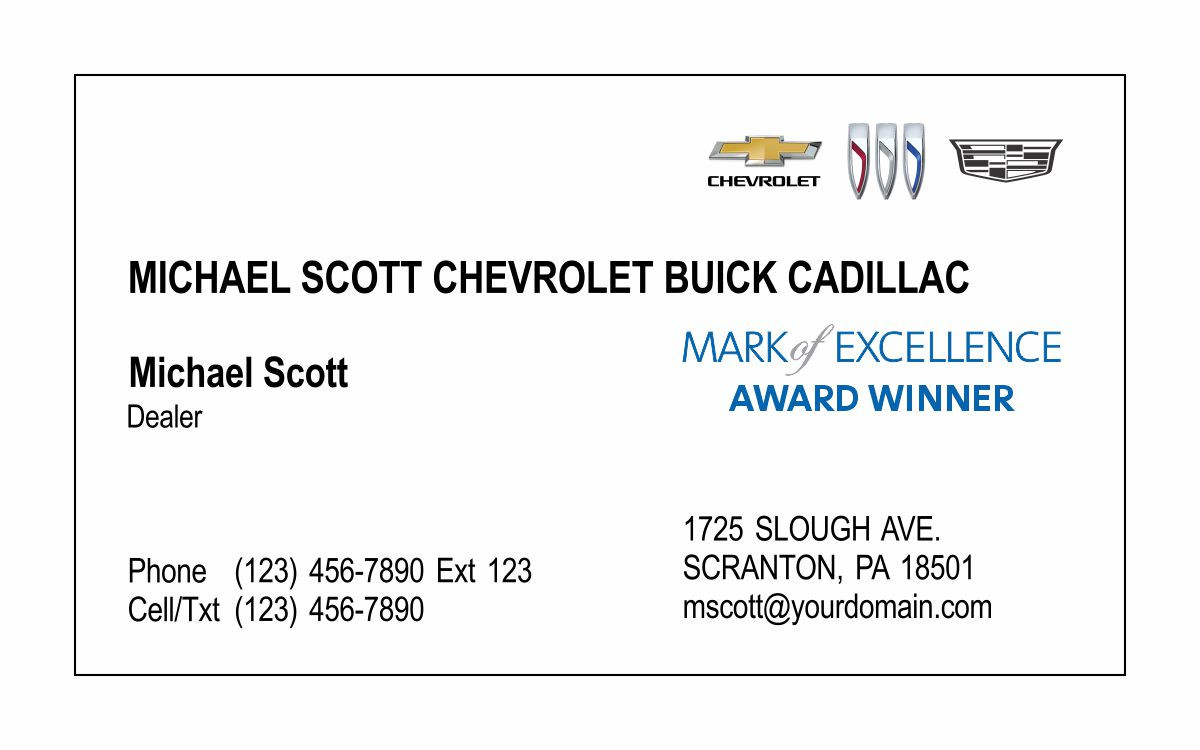Chevrolet Buick Cadillac Mark of Excellence Business Cards