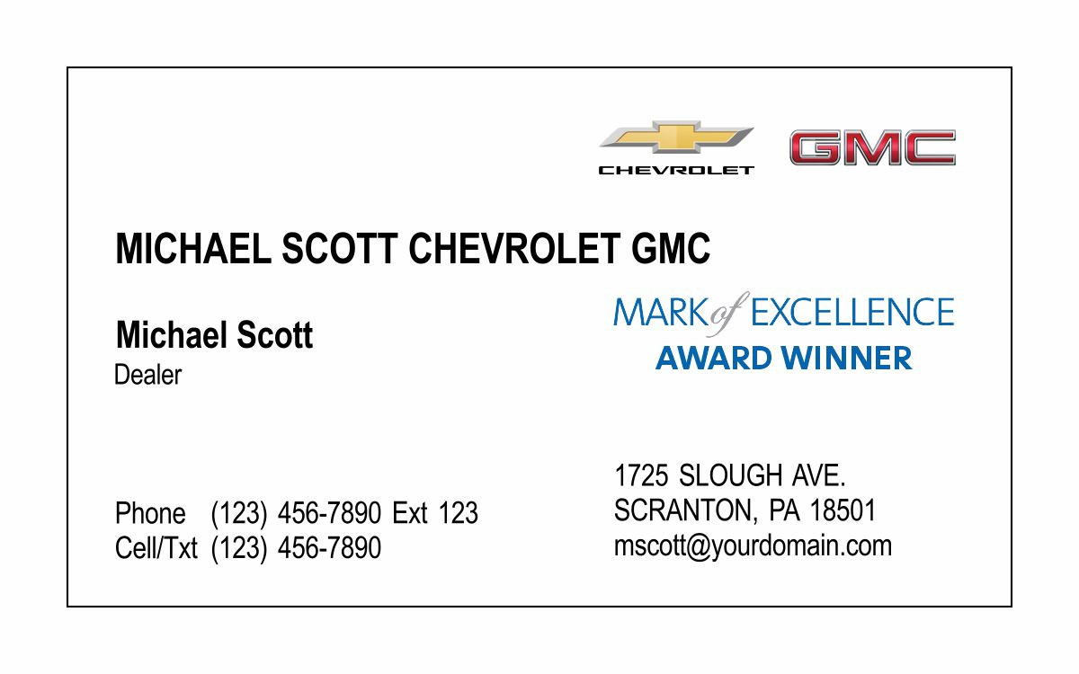 Chevrolet GMC Mark of Excellence Business Cards