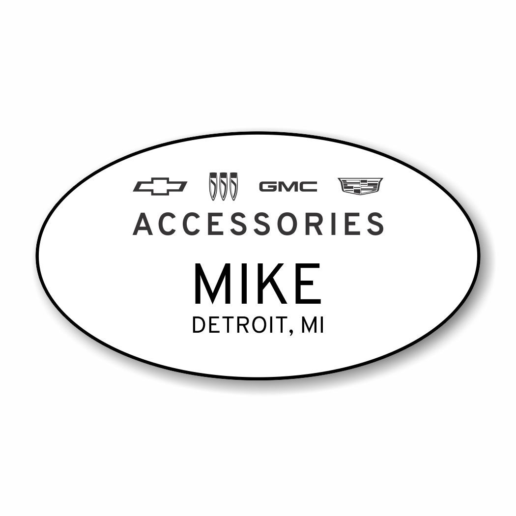 GM Accessories Monochrome Logo White Oval Name Badge