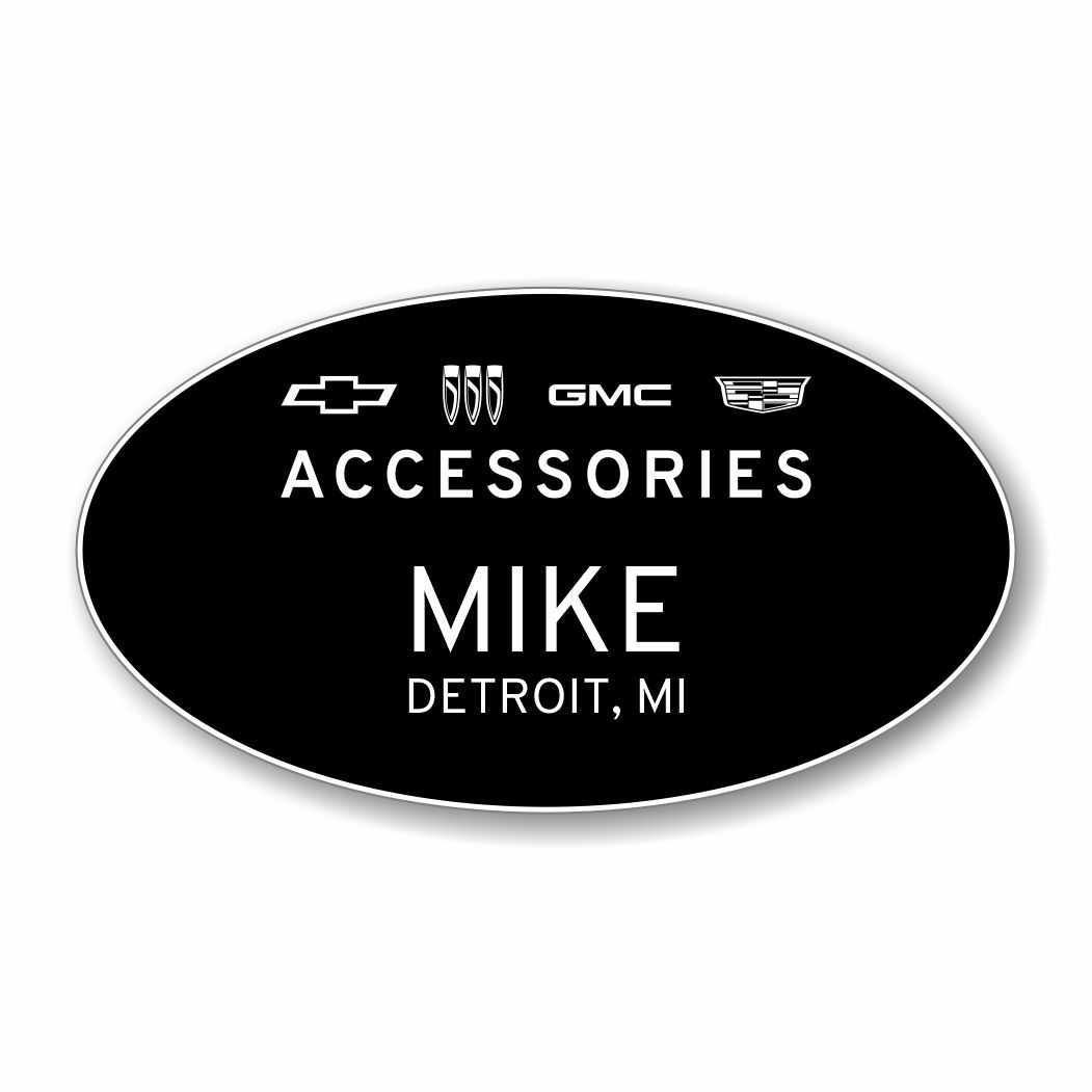 GM Accessories Monochrome Logo Black Oval Name Badge