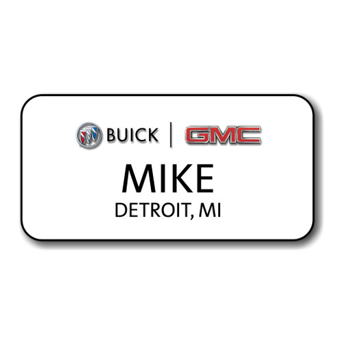 Buick GMC White 3" x 1.5" Name Badge