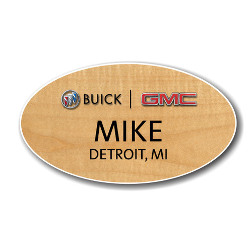 Buick GMC Birch Wood Finish Oval Name Badge