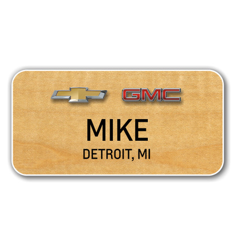 Chevrolet GMC Birch Wood 3" x 1.5" Name Badge