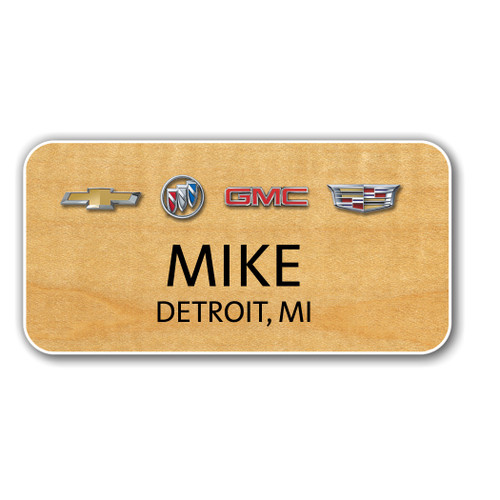 GM 4 Brand Maple Wood Finish 3" x 1.5" Name Badge