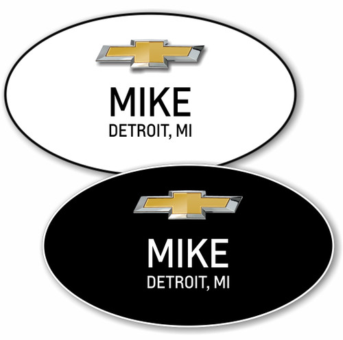 DeNooyer Chevrolet Oval Name Badge Combination Pack (1 Black Badge & 1 White Badge) Release