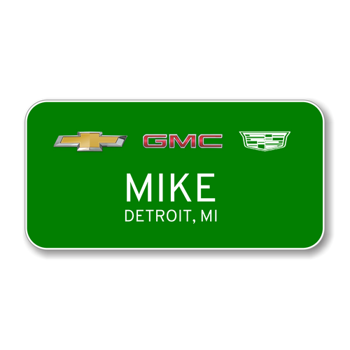 Chevrolet GMC Cadillac Green 3" x 1.5" Name Badge Current Logos