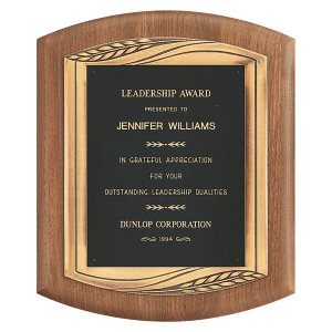 11 1/2" x 14" American Walnut Plaque with Antique Bronze Finish Frame Casting and Black Laserable Brass Personalization Plate