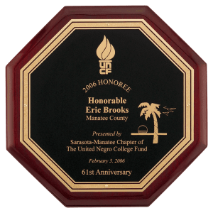 10" x 10" Octagonal Rosewood Piano Finish Plaque with Black Florentine LaserFX Plate
