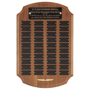 12" x 18"/Plates 1" x 2" American Walnut 40 Plate Perpetual Plaque with Black Brass Plates/Gold Trim