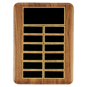 American Walnut 12 Plate Perpetual Plaque with Black Brass Header Plate
