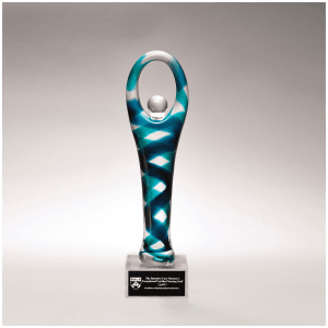 12 1/4" Victory Art Glass on Clear Glass Base with Black Laserable Aluminum Plate