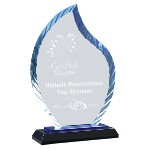 Clear Flame Accent Glass on Blue & Black Reflective Base