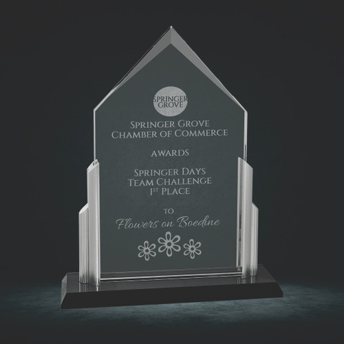 Thick Peak Series Clear Glass Top with Brushed Silver Posts and Black Glass Base