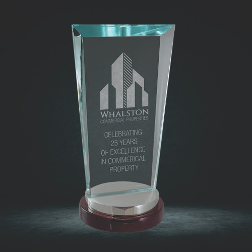 Premium Series Clear Glass Award with Rosewood and Aluminum Base